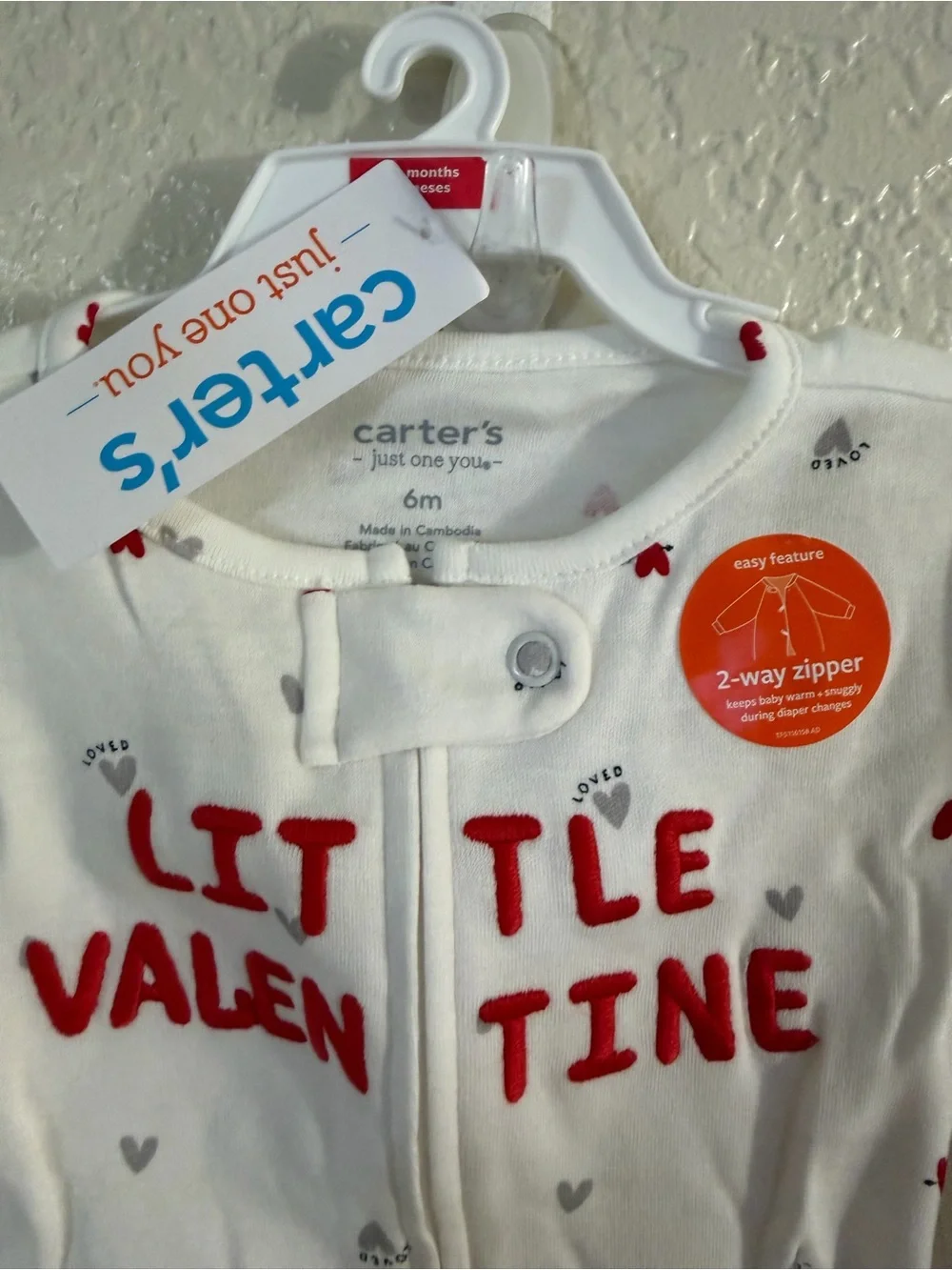 Carter’s just one you 'Little Valentine' Heart Print One-Piece with Hat NWT 6M
